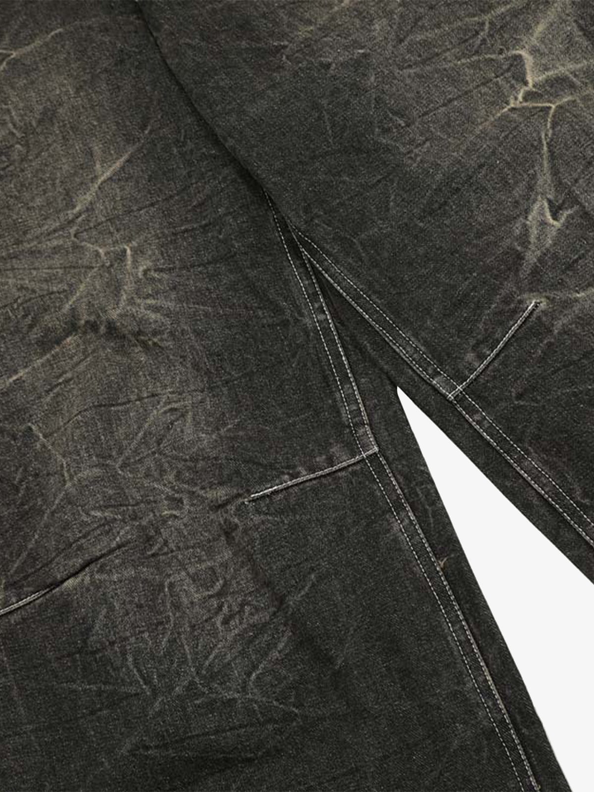 Distressed Texture Washed Straight-Leg Jeans