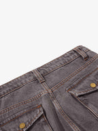 Retro Faded Multi-Pocket Flared Cargo Jeans