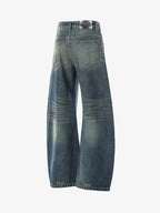 Vintage Washed Distressed Whisker Barrel Jeans