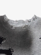 Vintage Spray-Painted Cross Hole Knit Sweater
