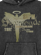 Vintage Washed Angel Halo Distressed Letter Graphic Hoodie