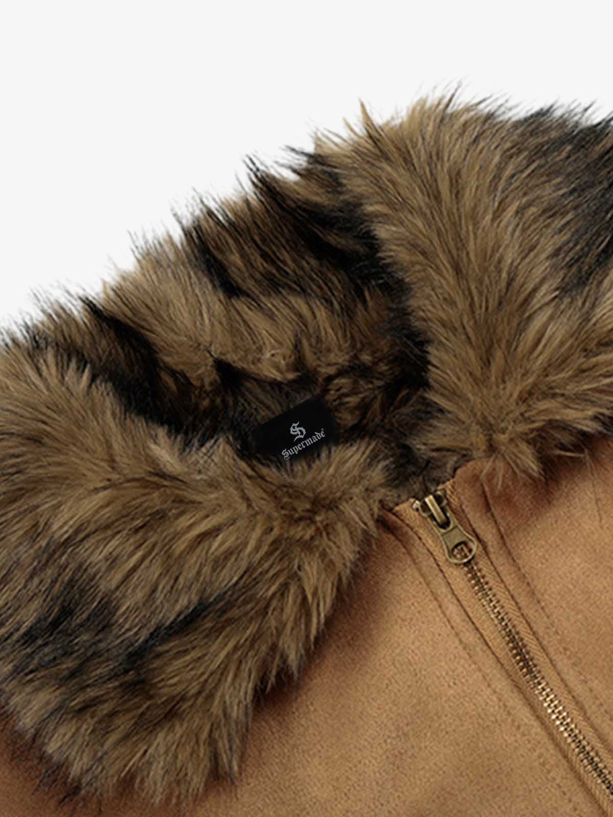 Vintage Distressed Deconstructed Faux Fur Collar Jacket