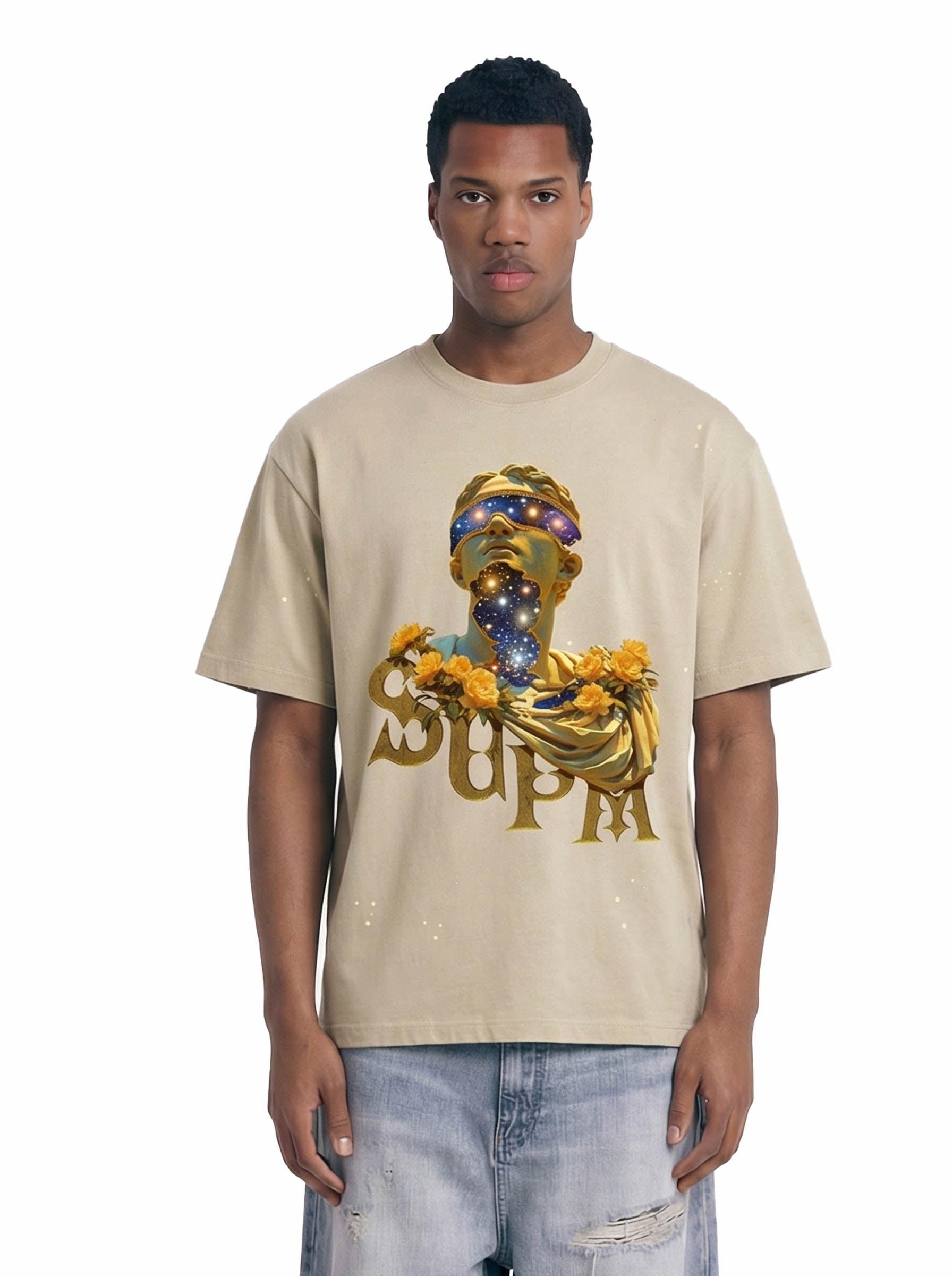 Washed Splash Ink Cosmic Statue Print Galaxy Art T-Shirt