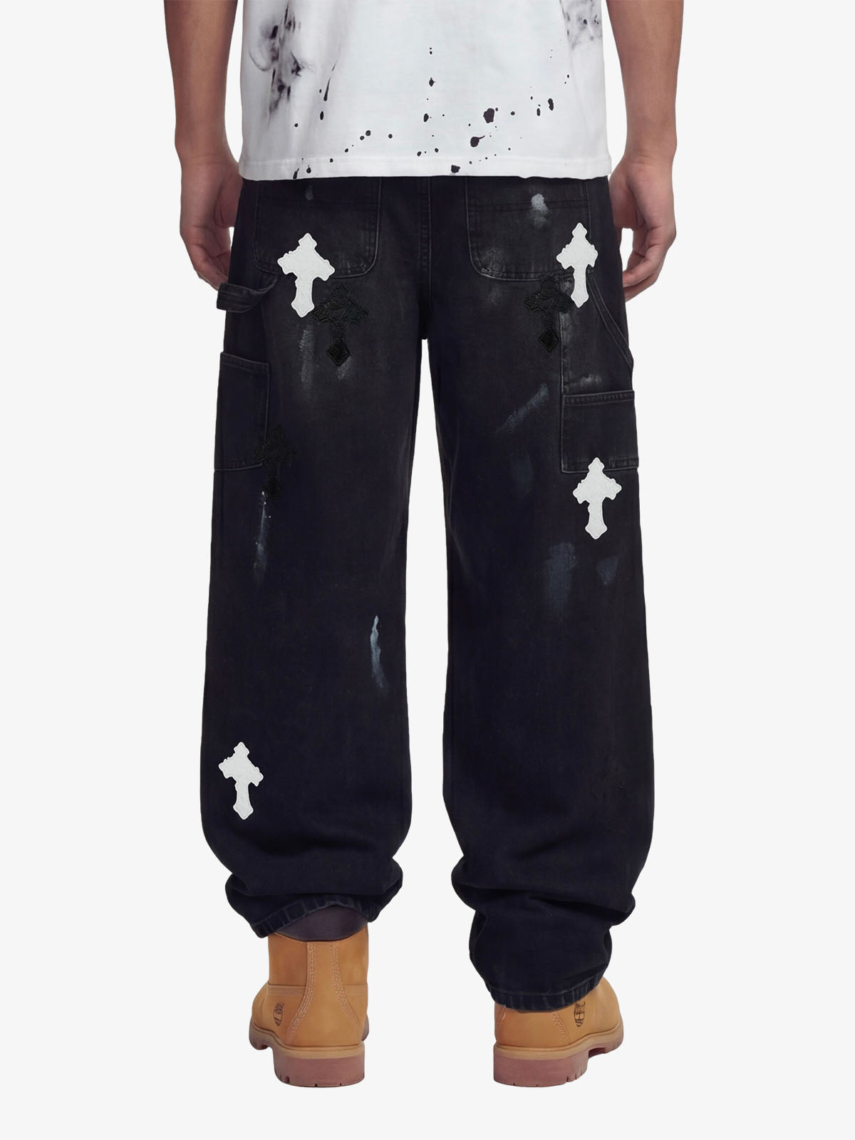 Distressed Cross Patchwork Baggy Denim Jeans - 2613