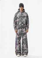 Gothic Devil Graphic Fleece-Lined Wide-Leg Sweatpants
