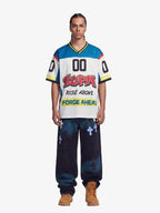 Color-Block Digital Print Mesh V-Neck Jersey