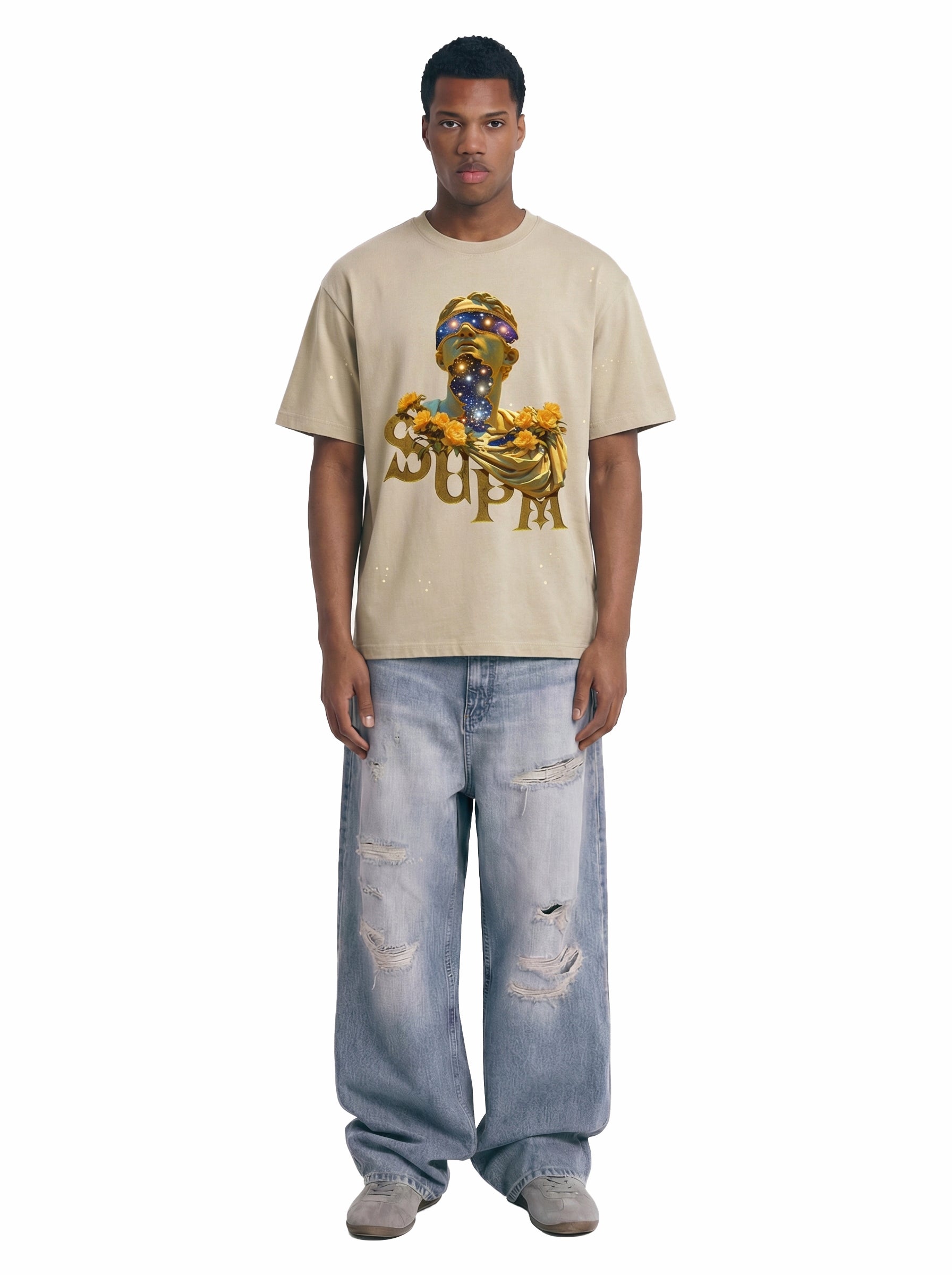 Washed Splash Ink Cosmic Statue Print Galaxy Art T-Shirt