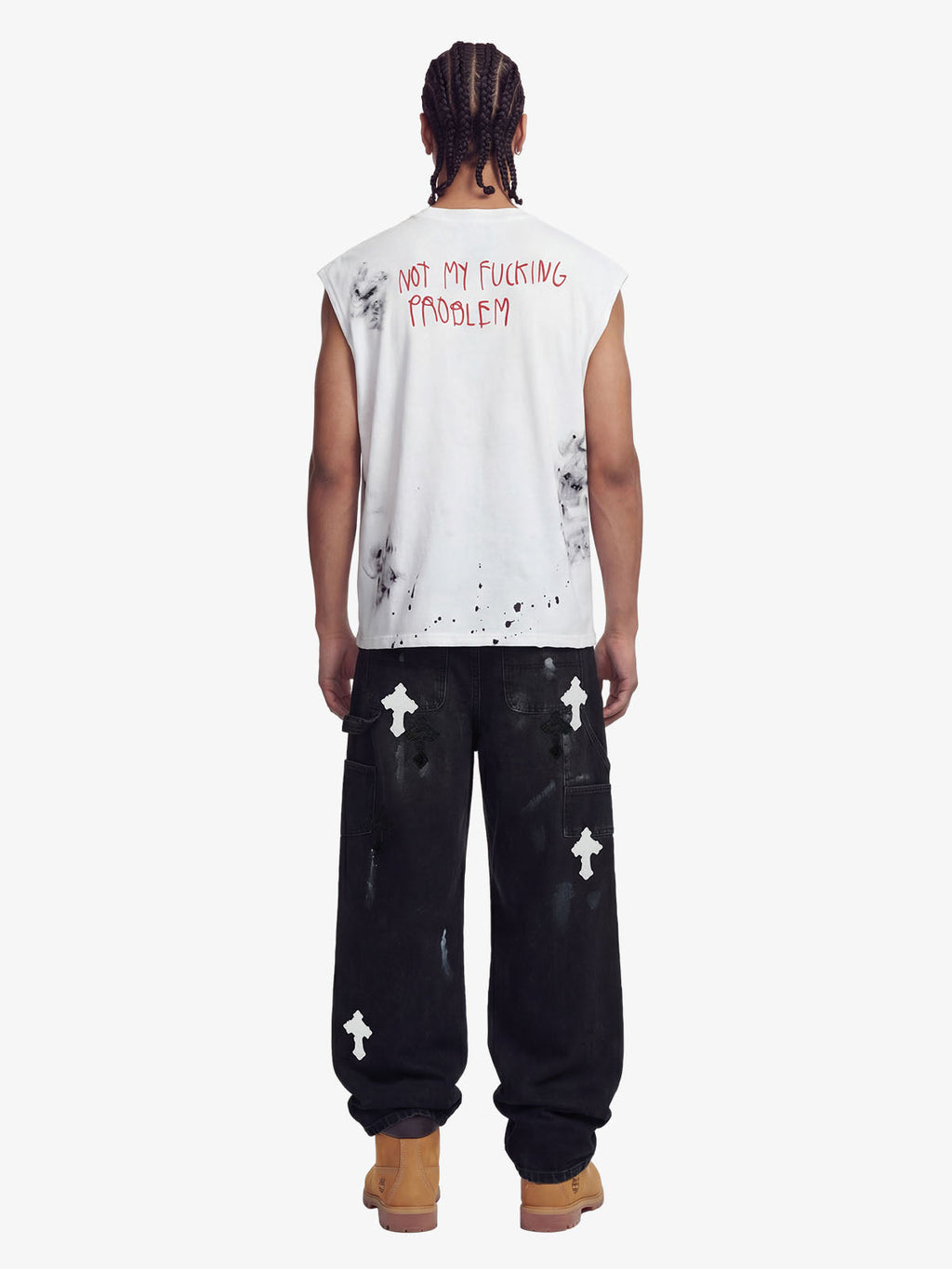 Distressed Cross Patchwork Baggy Denim Jeans - 2613