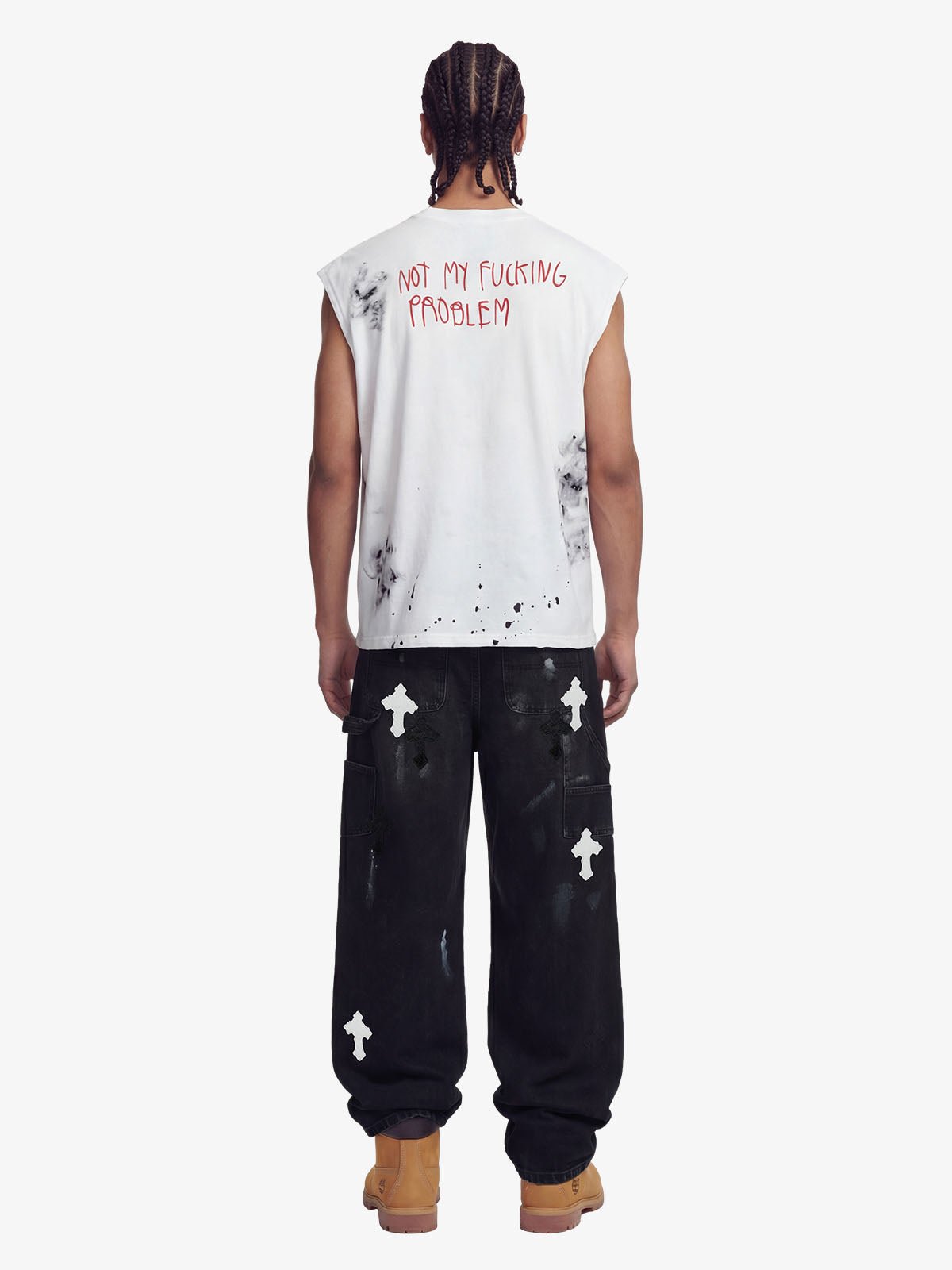 Distressed Cross Patchwork Baggy Denim Jeans - 2613