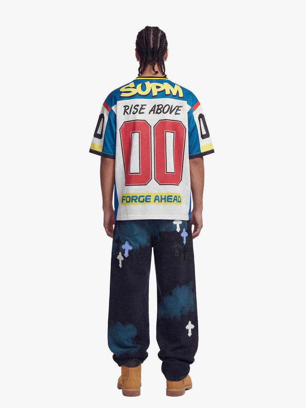 Color-Block Digital Print Mesh V-Neck Jersey