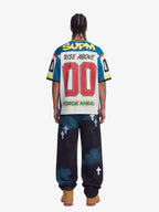 Color-Block Digital Print Mesh V-Neck Jersey