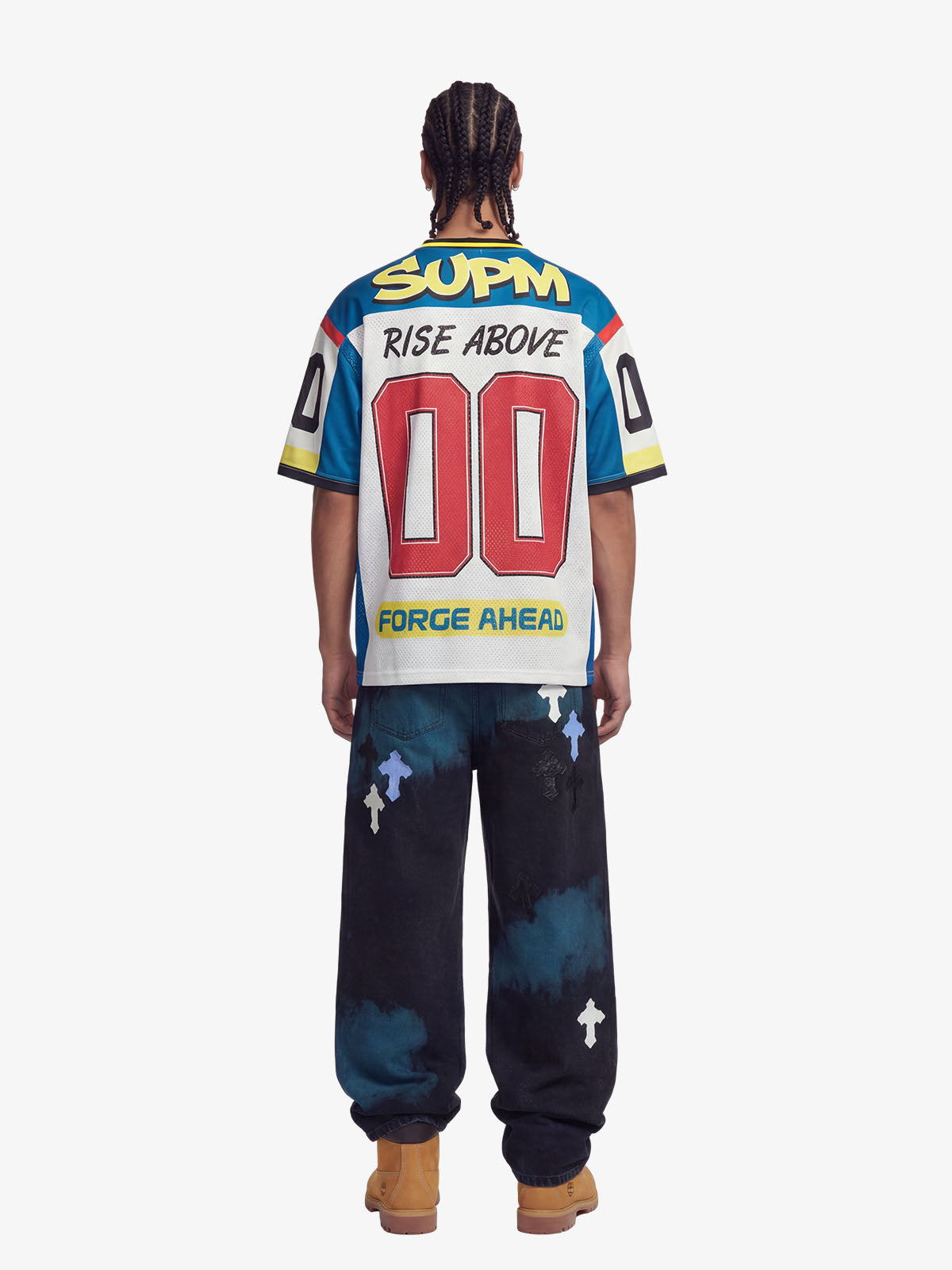 Color-Block Digital Print Mesh V-Neck Jersey