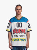 Color-Block Digital Print Mesh V-Neck Jersey