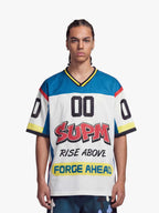 Color-Block Digital Print Mesh V-Neck Jersey