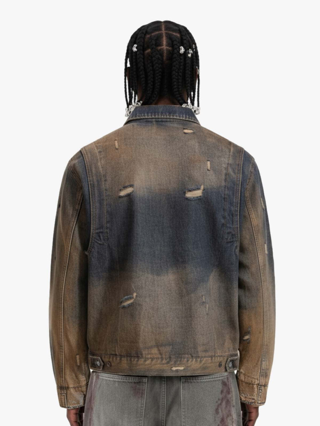 Vintage Washed Distressed Denim Zip Up Jacket