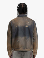 Vintage Washed Distressed Denim Zip Up Jacket