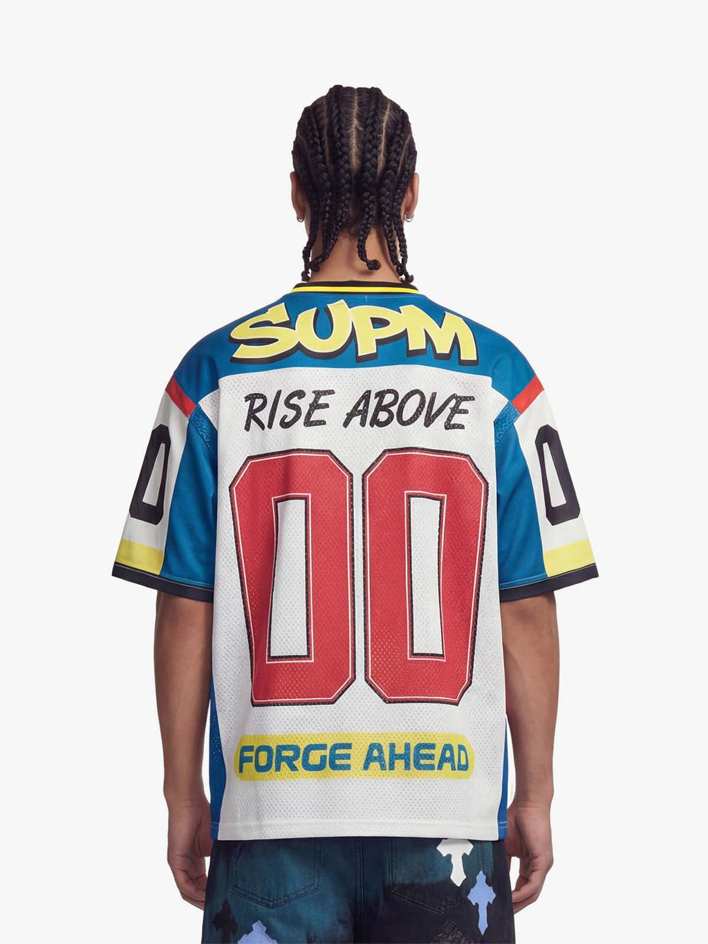 Color-Block Digital Print Mesh V-Neck Jersey