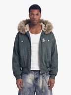 Faux Fur Lined Zip Up Winter Hooded Bomber Jacket - 2560