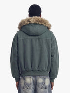 Faux Fur Lined Zip Up Winter Hooded Bomber Jacket - 2560