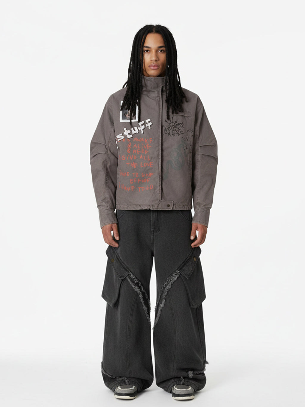 Retro Washed Distressed Deconstructed Patchwork Barrel Jeans