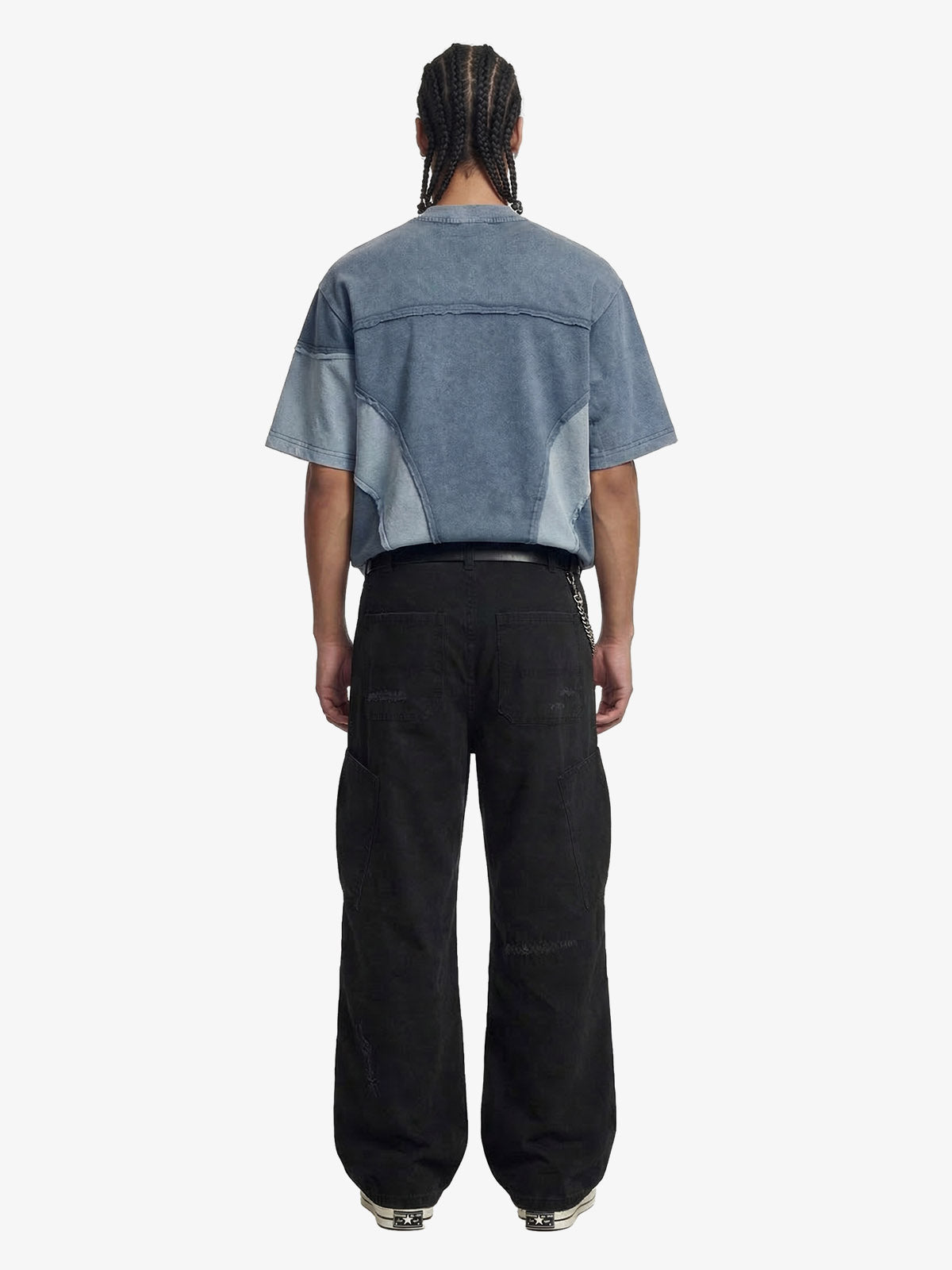 Cotton Hole Patch Pleated Multi-Pocket Cargo Casual Pants