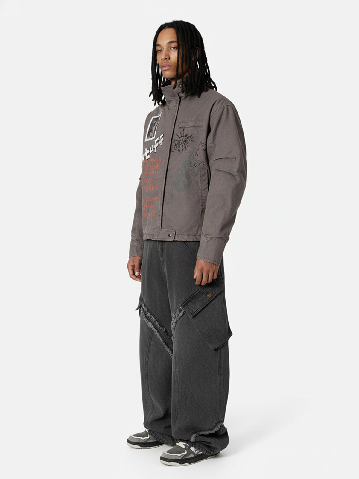 Retro Washed Distressed Deconstructed Patchwork Barrel Jeans