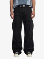 Cotton Hole Patch Pleated Multi-Pocket Cargo Casual Pants