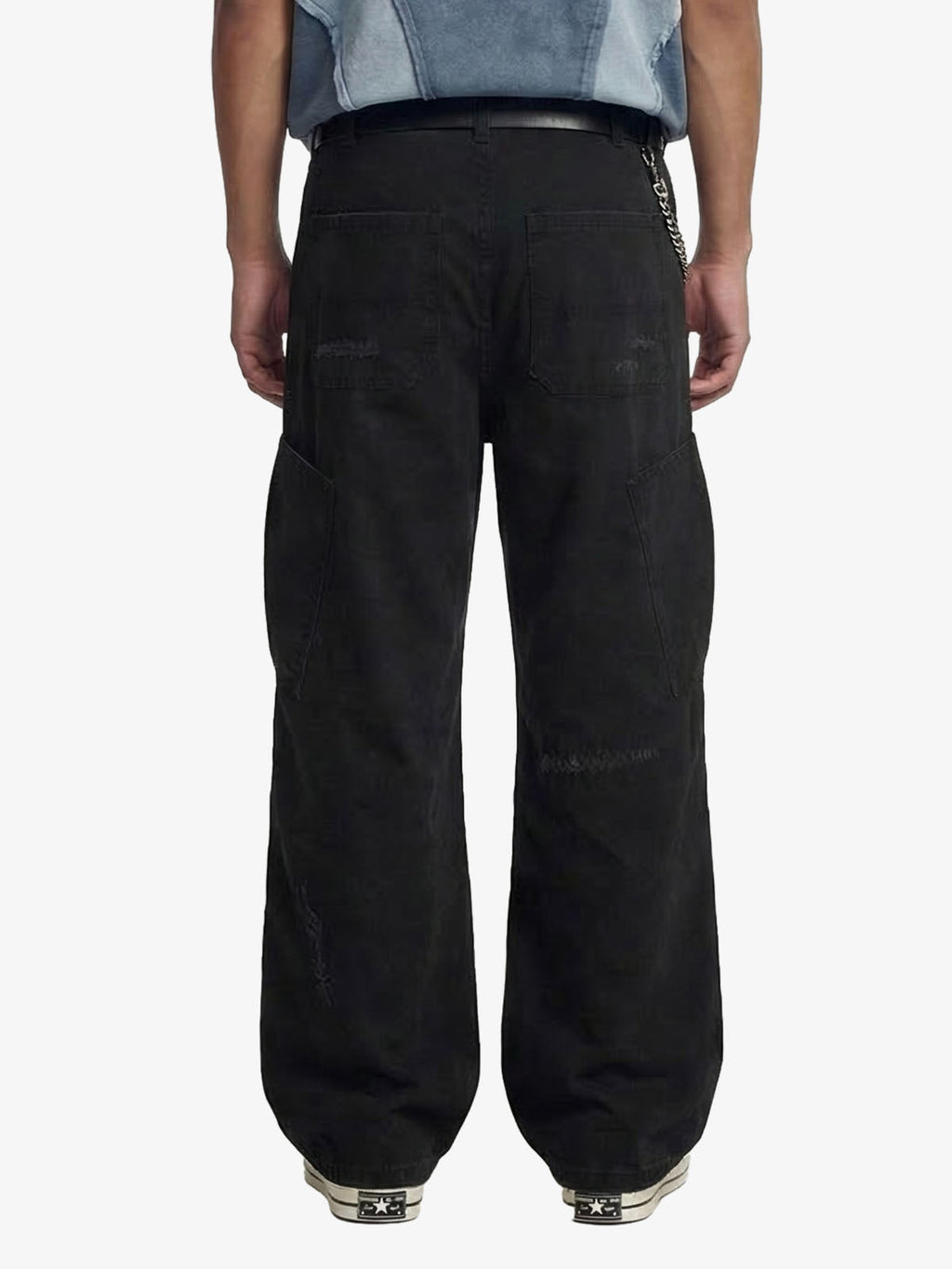 Cotton Hole Patch Pleated Multi-Pocket Cargo Casual Pants