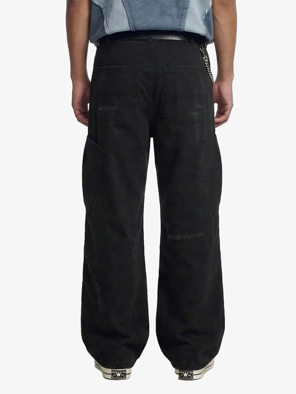 Cotton Hole Patch Pleated Multi-Pocket Cargo Casual Pants