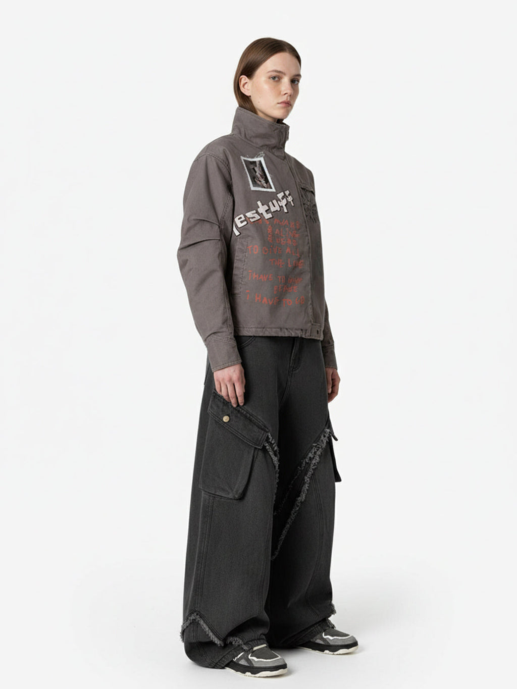 Retro Washed Distressed Deconstructed Patchwork Barrel Jeans