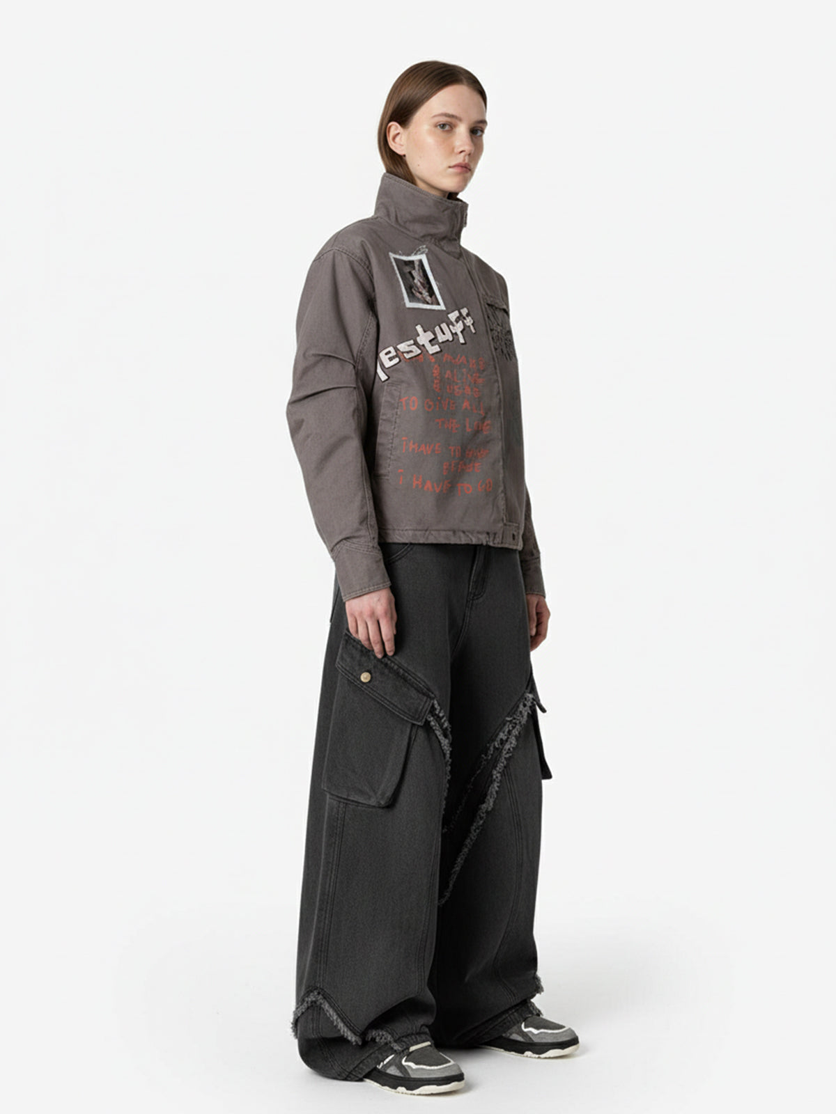 Retro Washed Distressed Deconstructed Patchwork Barrel Jeans