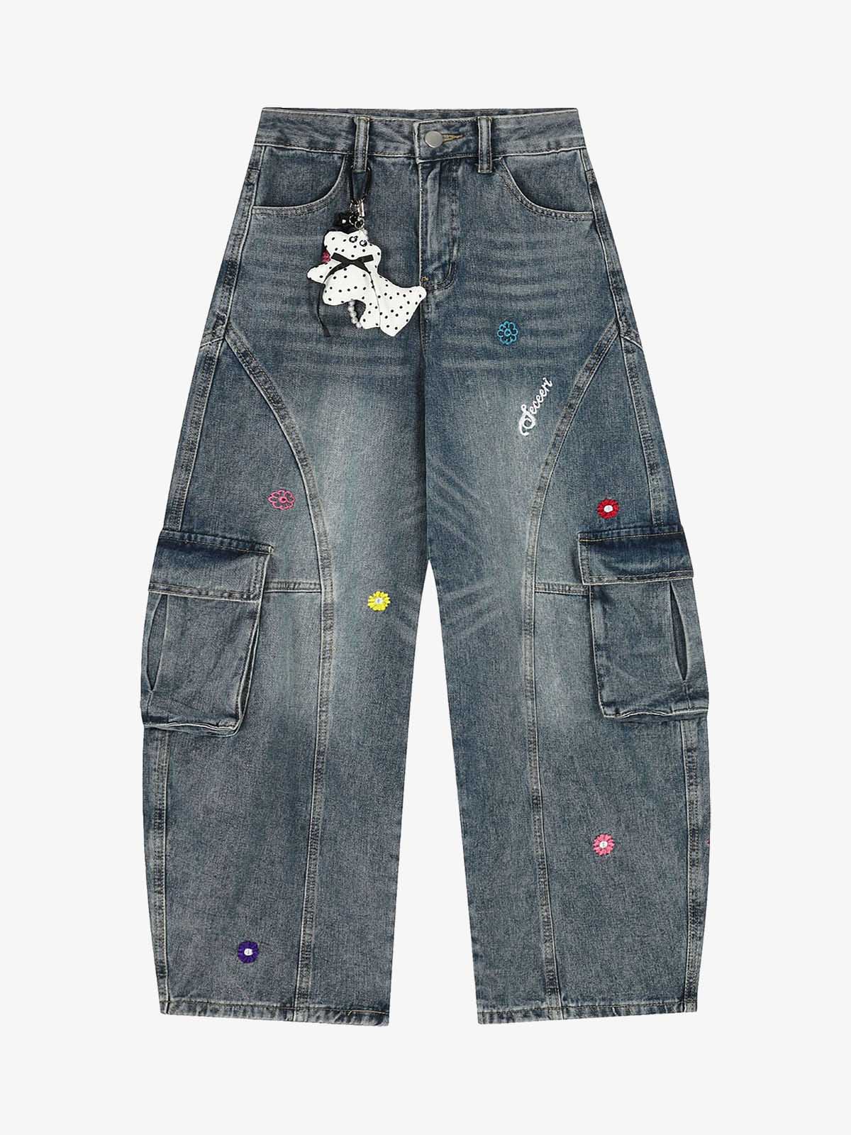 Vintage Embroidered Workwear Doll-Decorated Scimitar Jeans