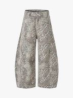 Street Leopard Camouflage Pleated Barrel Jeans