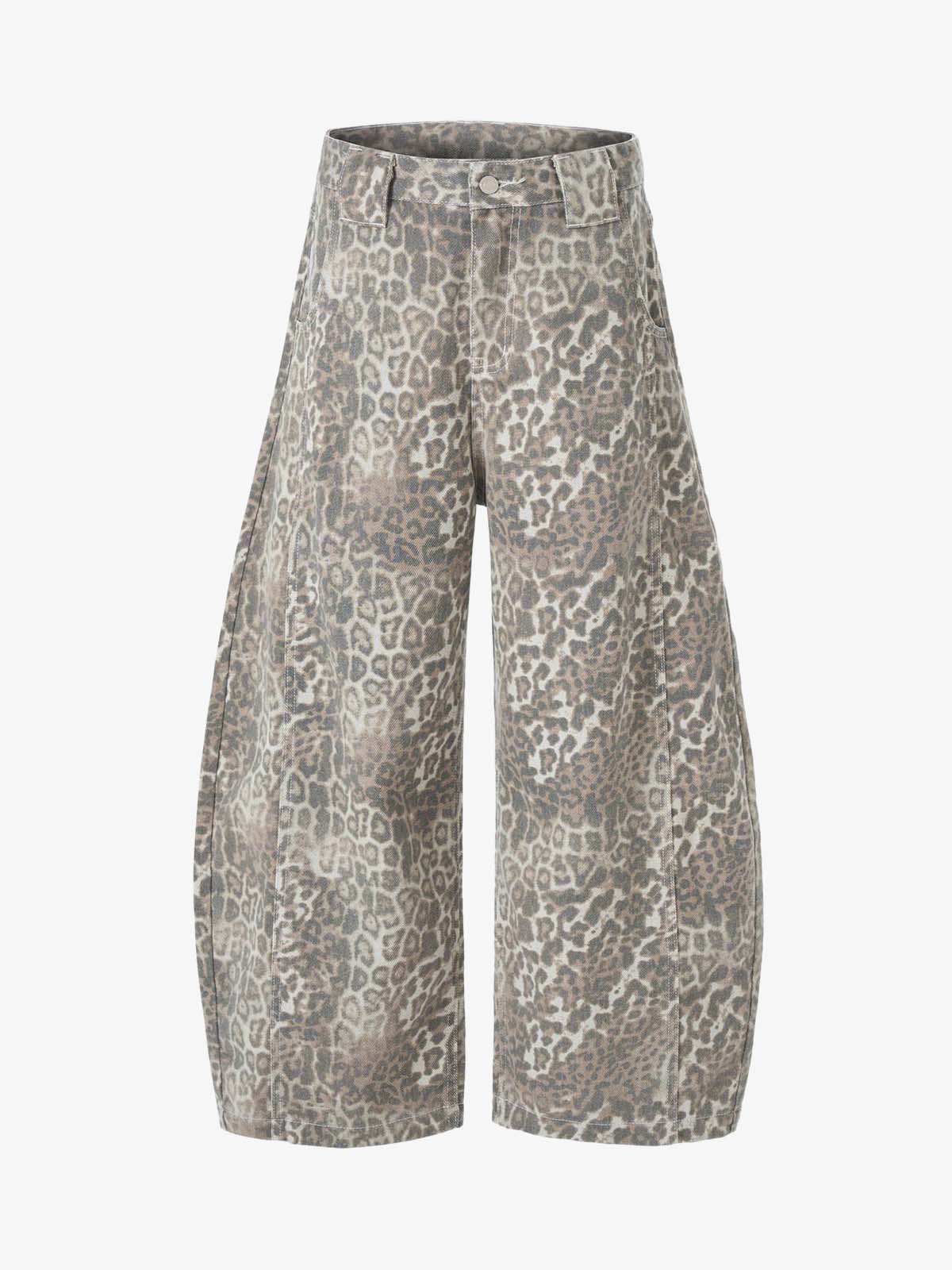 Street Leopard Camouflage Pleated Barrel Jeans
