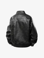 Retro Leather Stand-Collar Elastic Hem Jacket