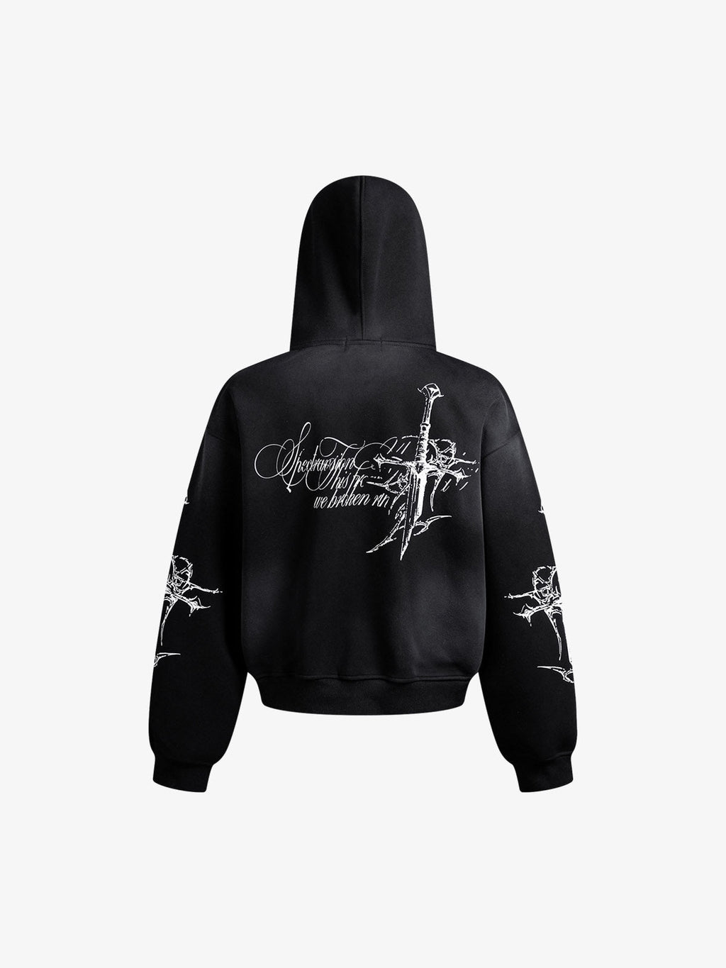 Street Wasteland Washed Cross Print Zip Up Hoodie - 2561
