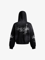 Street Wasteland Washed Cross Print Zip Up Hoodie - 2561