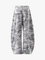 Snow Camouflage Machete Wide-Leg Cargo Barrel Pants - 2548