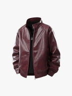 Retro Leather Stand-Collar Elastic Hem Jacket