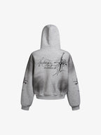 Street Wasteland Washed Cross Print Zip Up Hoodie - 2561