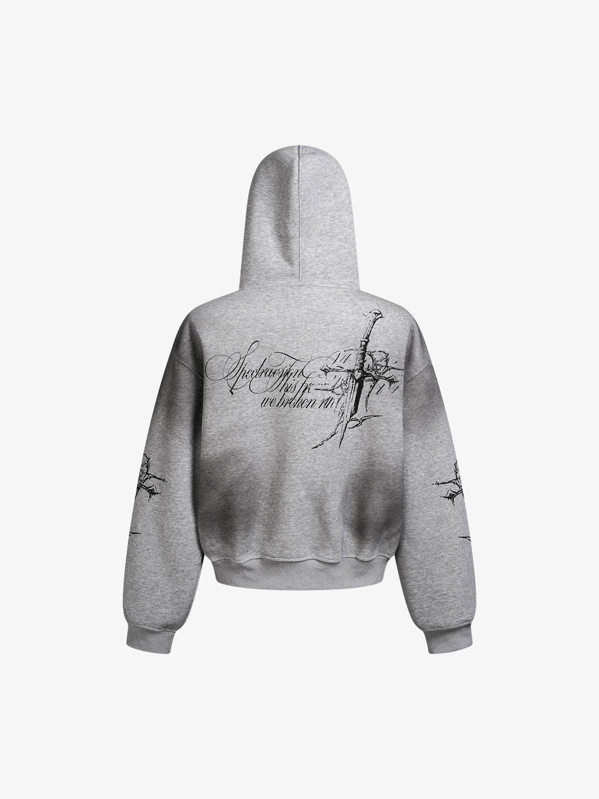 Street Wasteland Washed Cross Print Zip Up Hoodie - 2561