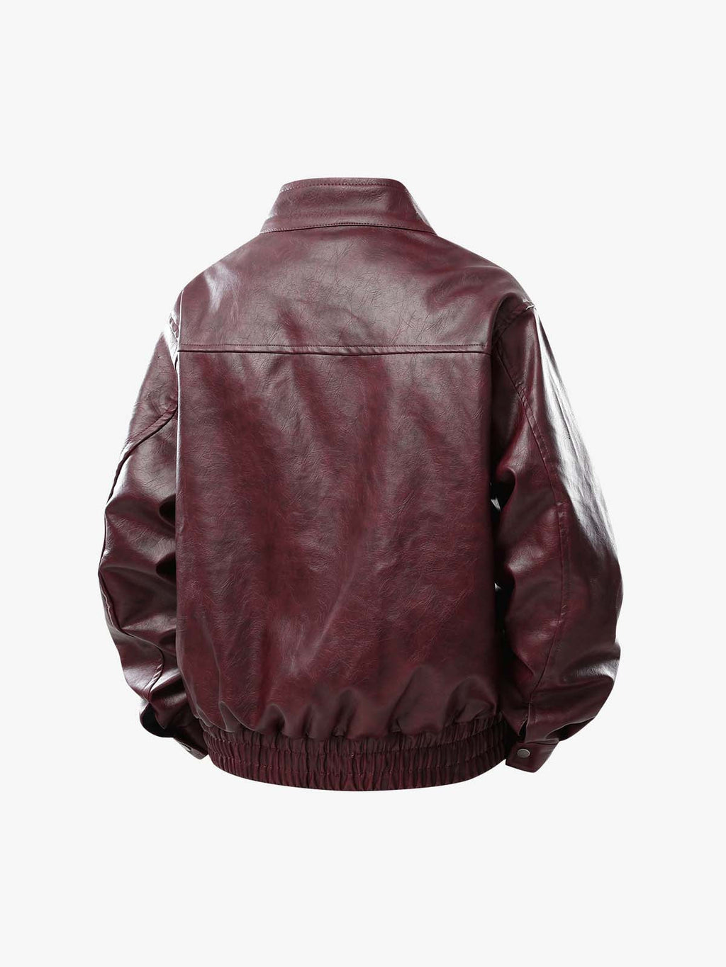 Retro Leather Stand-Collar Elastic Hem Jacket