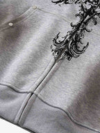 Street Wasteland Washed Cross Print Zip Up Hoodie - 2561