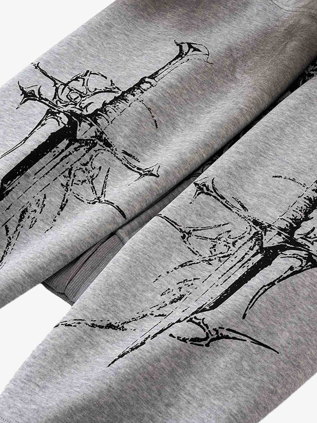 Street Wasteland Washed Cross Print Zip Up Hoodie - 2561
