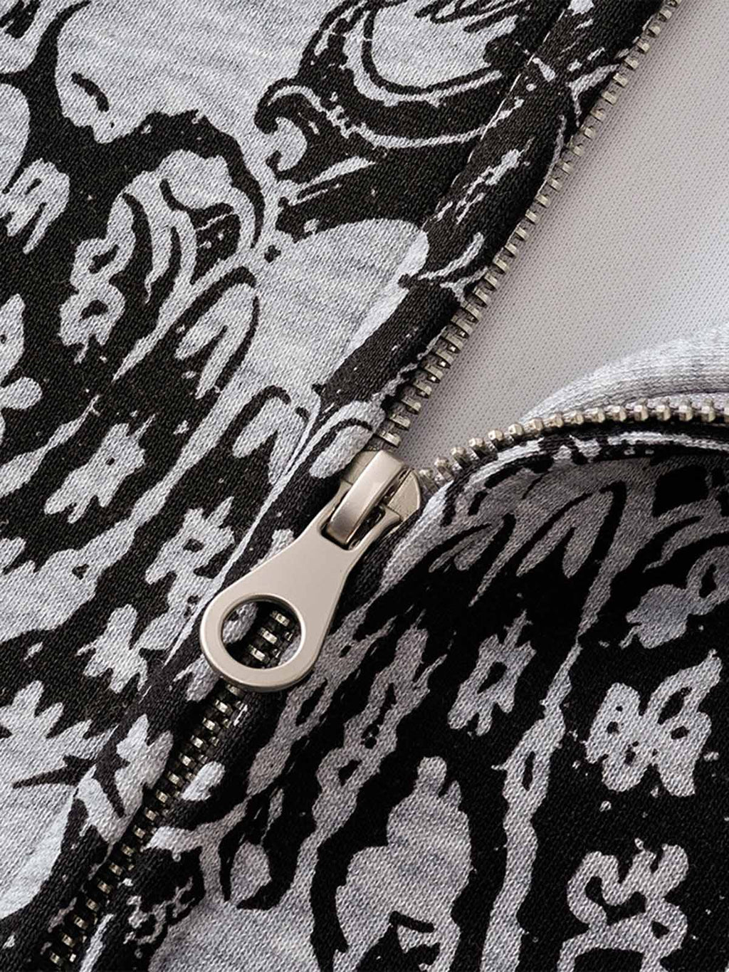 Street Wasteland Washed Cross Print Zip Up Hoodie - 2561