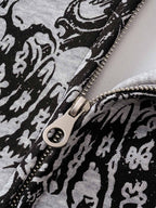 Street Wasteland Washed Cross Print Zip Up Hoodie - 2561
