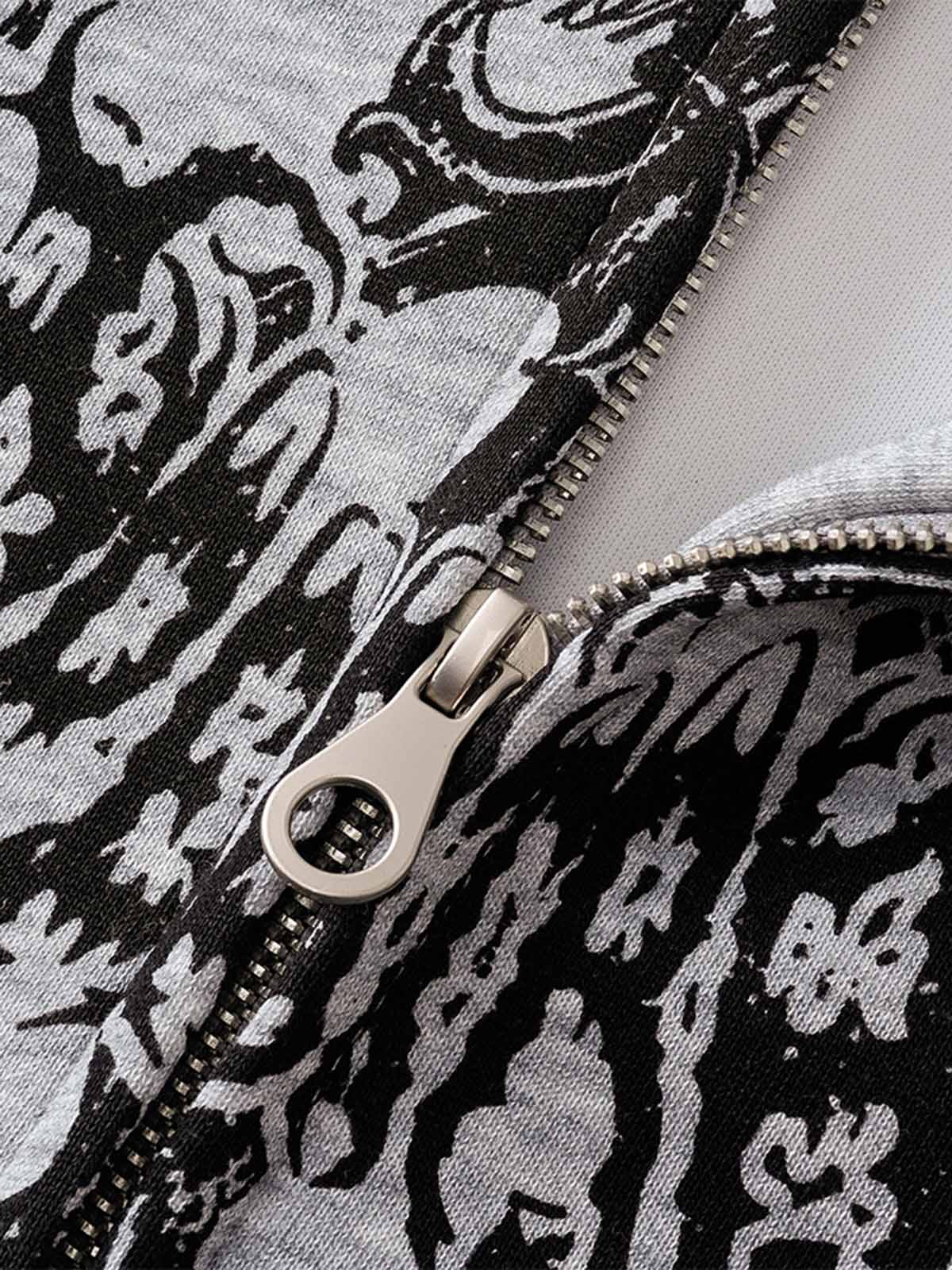 Street Wasteland Washed Cross Print Zip Up Hoodie - 2561