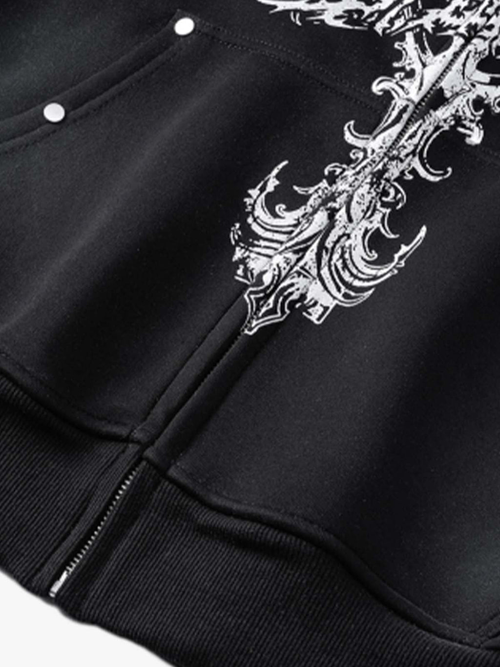 Street Wasteland Washed Cross Print Zip Up Hoodie - 2561