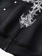 Street Wasteland Washed Cross Print Zip Up Hoodie - 2561