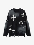 Vintage Spray-Painted Cross Hole Knit Sweater